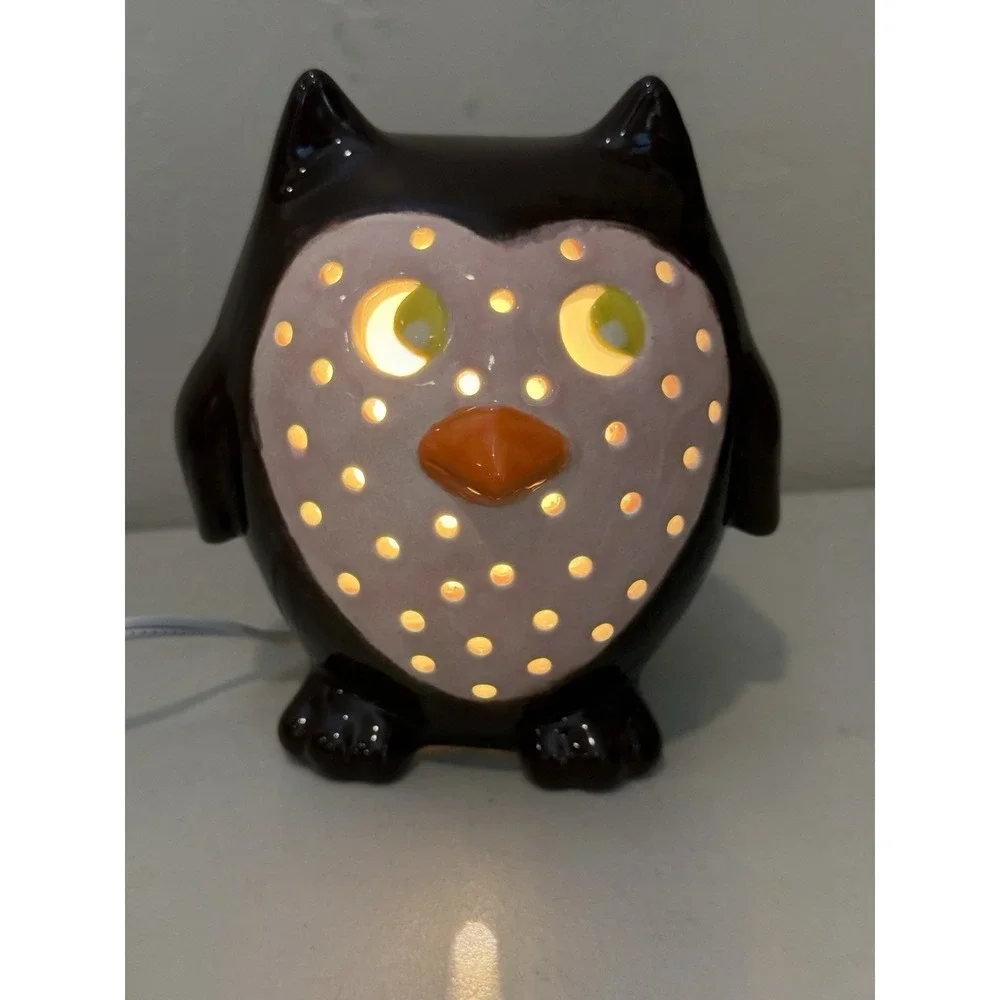 Vintage Black Pink Owl Night Light Dresser Lamp Bright Whoot Owl